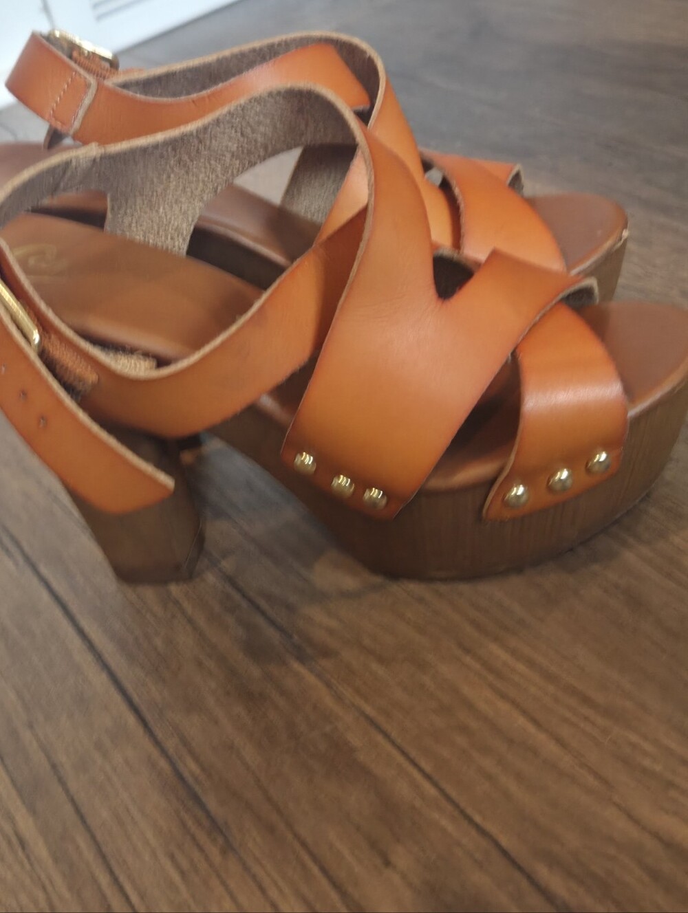 Vintage Candie's Tan Strappy Platform Wedge Clog Sandals Size 6.5